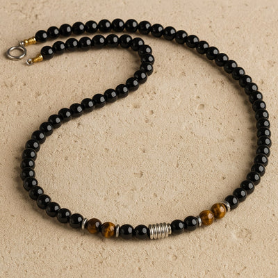 Collier "Bouclier de Sagesse" en Obsidienne Noire & Oeil de Tigre - - L'Arbre des Chakras
