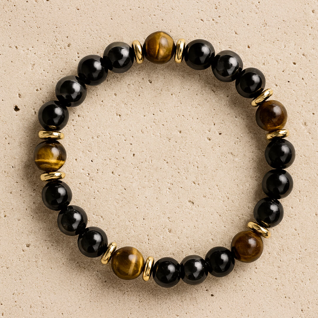 Bracelet "Confiance & Protection" en Oeil de Tigre, Hématite & Onyx - - L'Arbre des Chakras