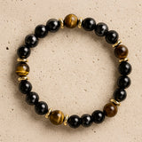 Bracelet "Confiance & Protection" en Oeil de Tigre, Hématite & Onyx - - L'Arbre des Chakras