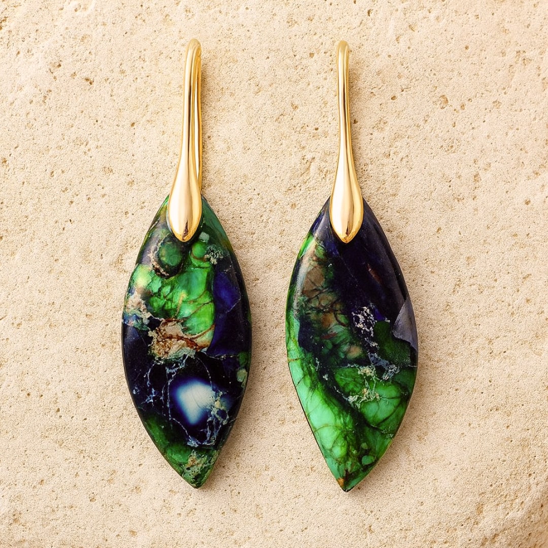 Boucles d'Oreilles "Rhéa" en Jaspe - Or - L'Arbre des Chakras