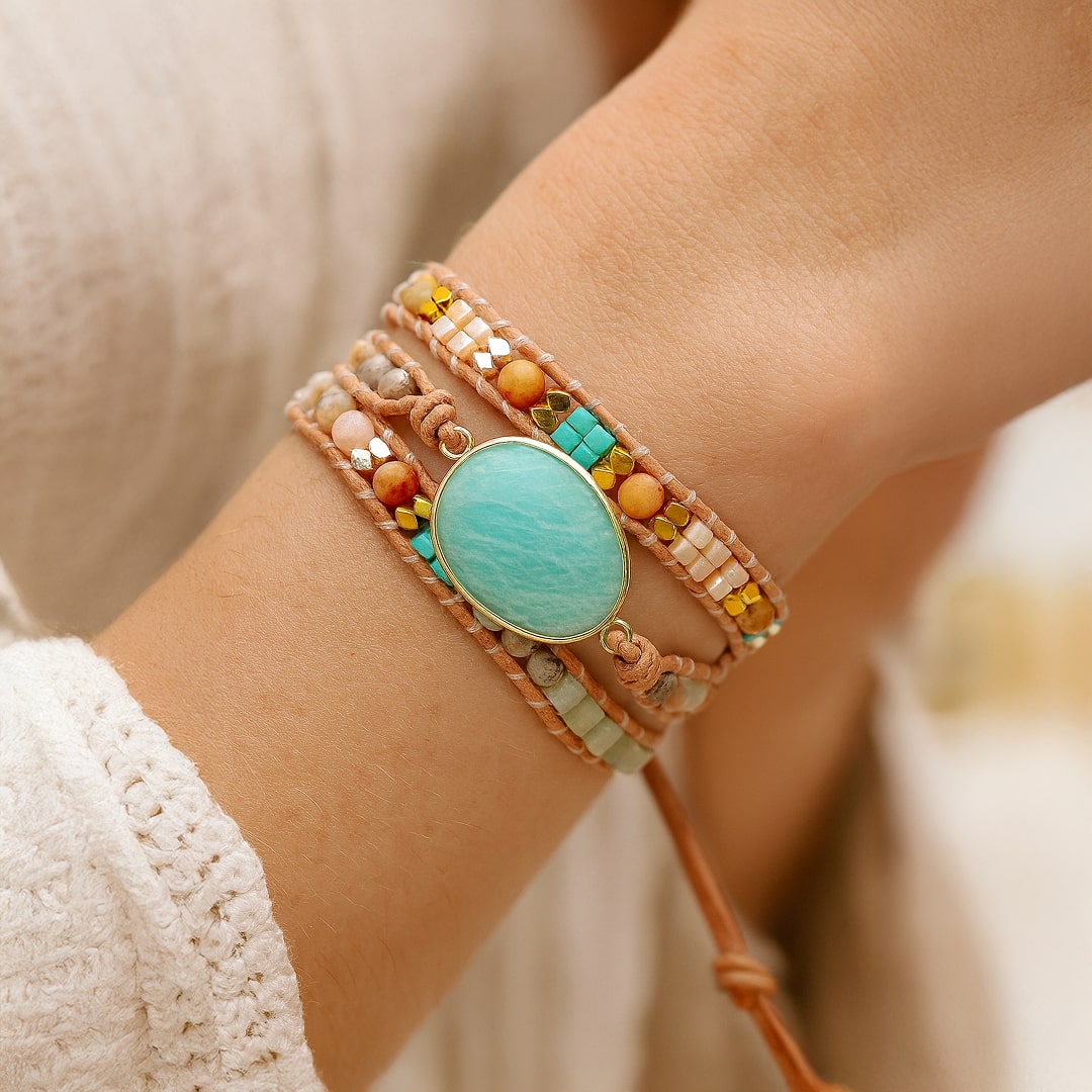 Bracelet Wrap "Douceur & Apaisement" en Amazonite - - L'Arbre des Chakras