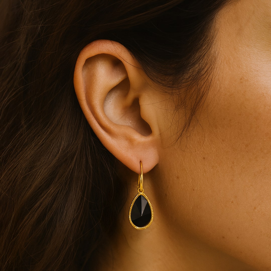 Boucles d'oreilles "Protection Intérieure" en Onyx noire