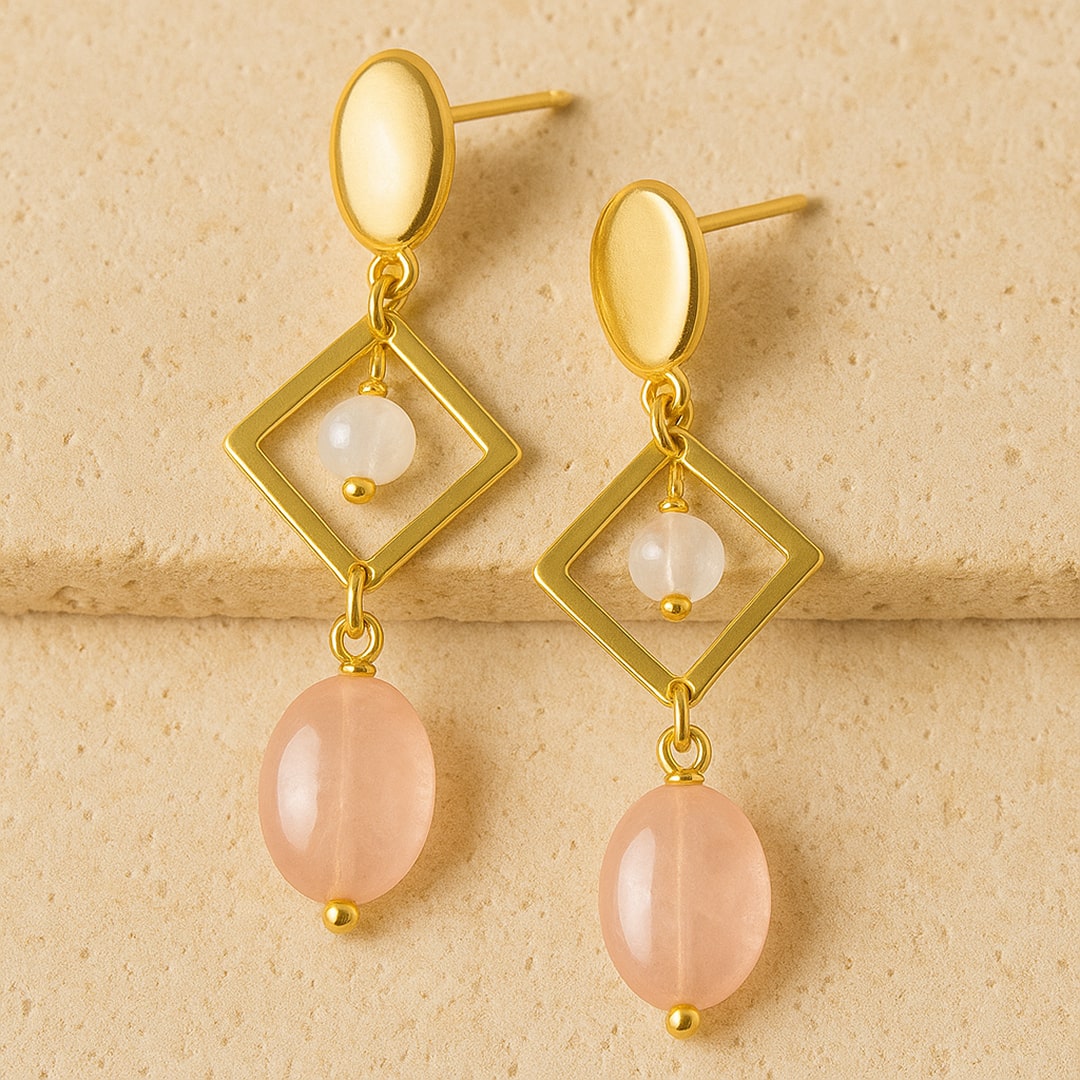 Boucles d’Oreilles "Émotion & Élégance" en Quartz Rose et Pierre de Lune