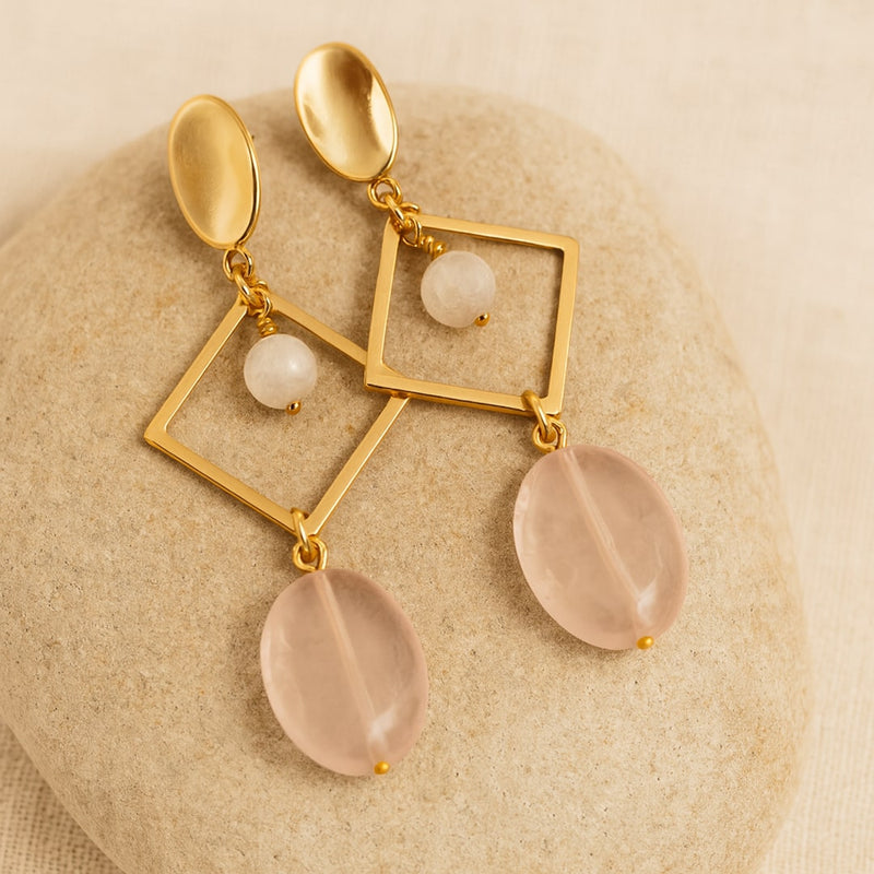 Boucles d’Oreilles "Émotion & Élégance" en Quartz Rose & Pierre de Lune - - L'Arbre des Chakras