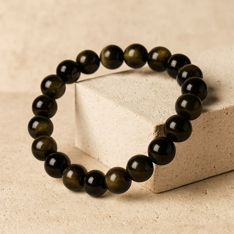 Bracelet "Bouclier de Lumière" en Obsidienne Dorée - - L'Arbre des Chakras