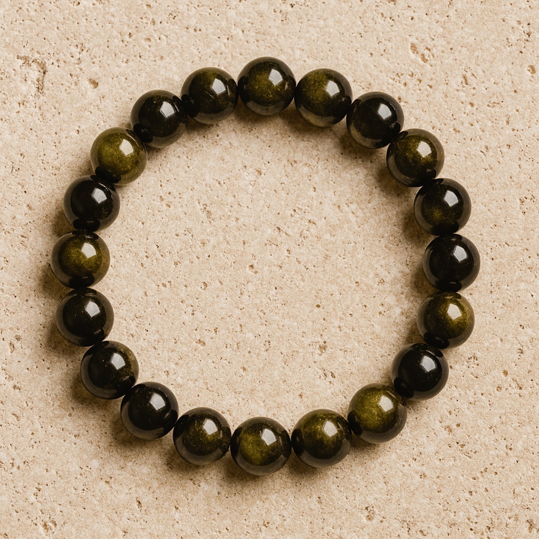 Bracelet "Bouclier de Lumière" en Obsidienne Dorée