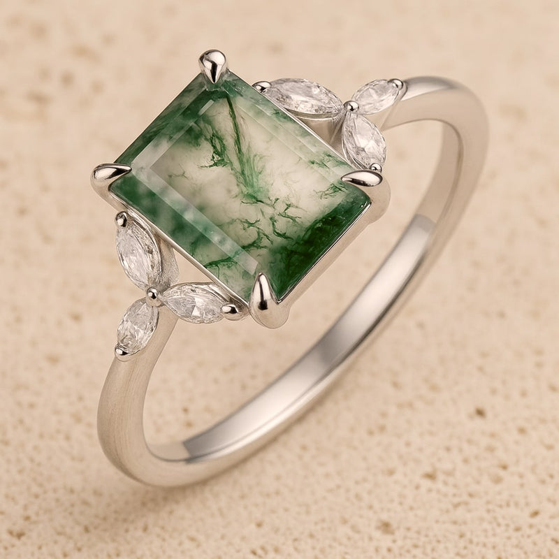 Bague "Équilibre Verdoyant" en Agate Mousse & Argent - - L'Arbre des Chakras