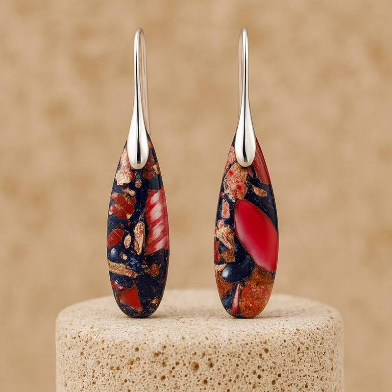 Boucles d'Oreilles "Larme Ethnique" en Jaspe - - L'Arbre des Chakras