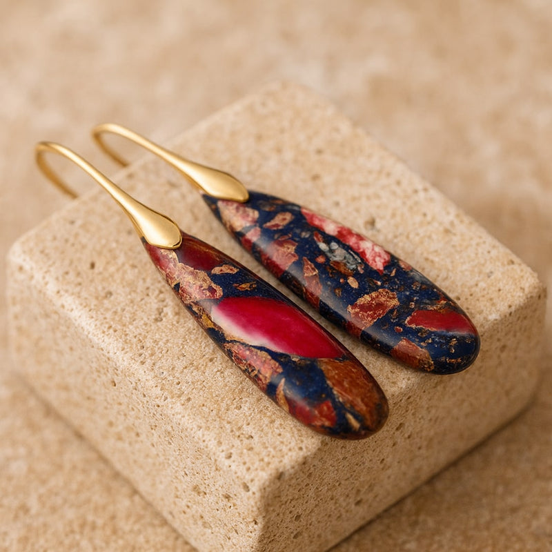 Boucles d'Oreilles "Larme Ethnique" en Jaspe - - L'Arbre des Chakras