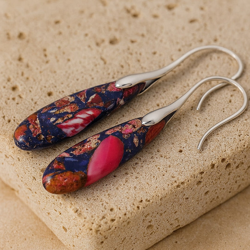 Boucles d'Oreilles "Larme Ethnique" en Jaspe - - L'Arbre des Chakras