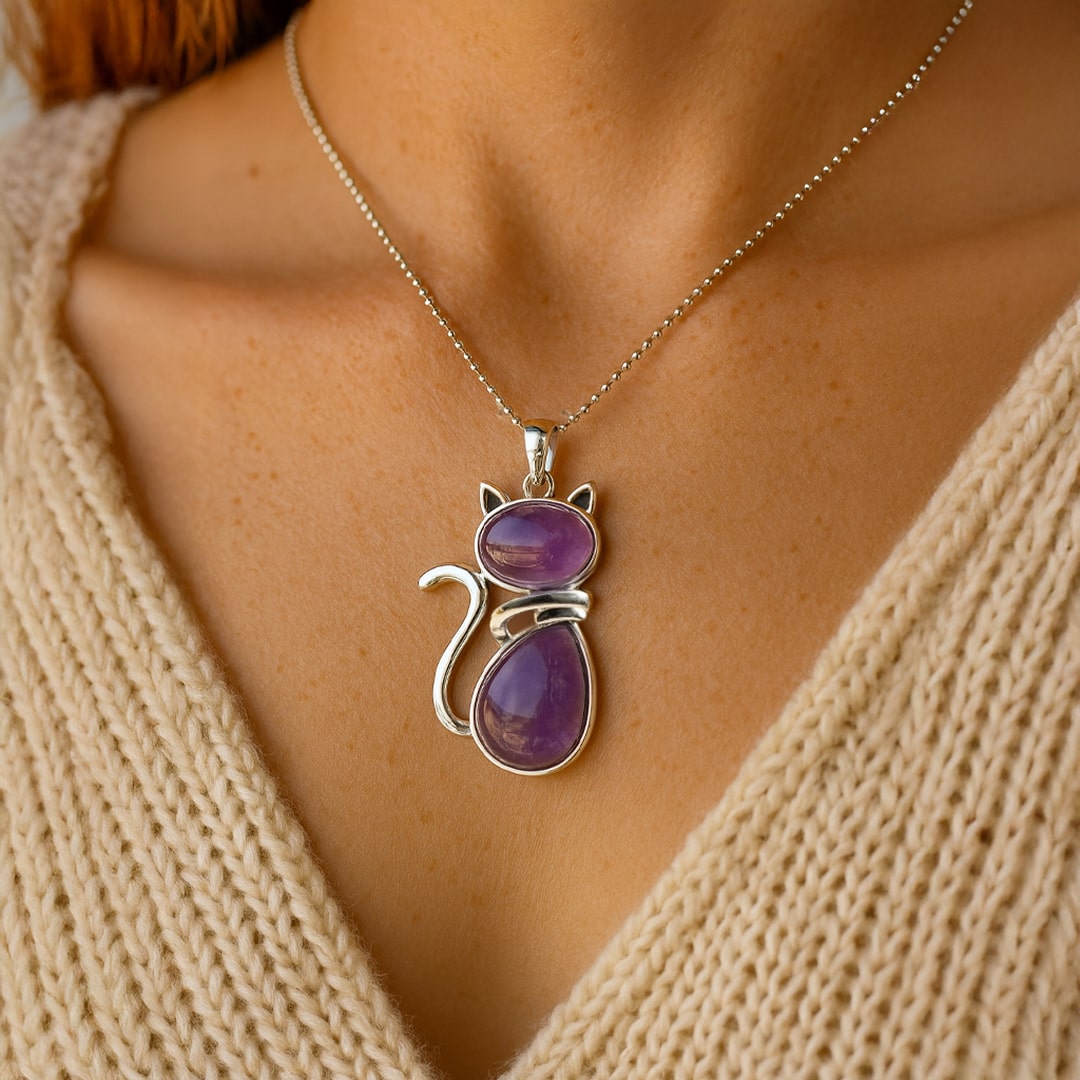 Pendentif Chat en Pierre Naturelle - - L'Arbre des Chakras