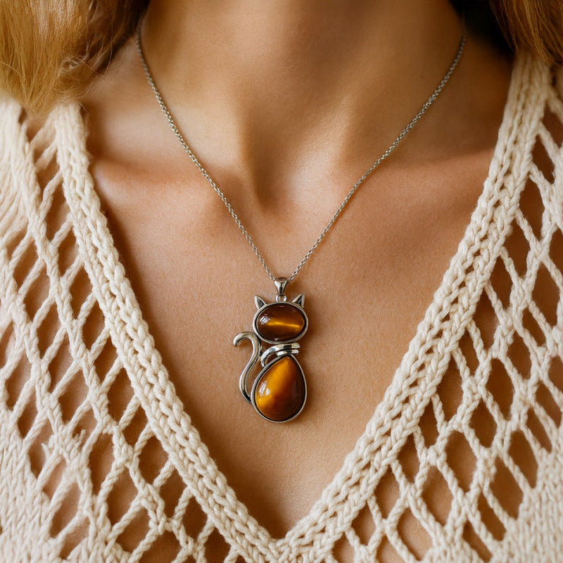 Pendentif Chat en Pierre Naturelle - - L'Arbre des Chakras