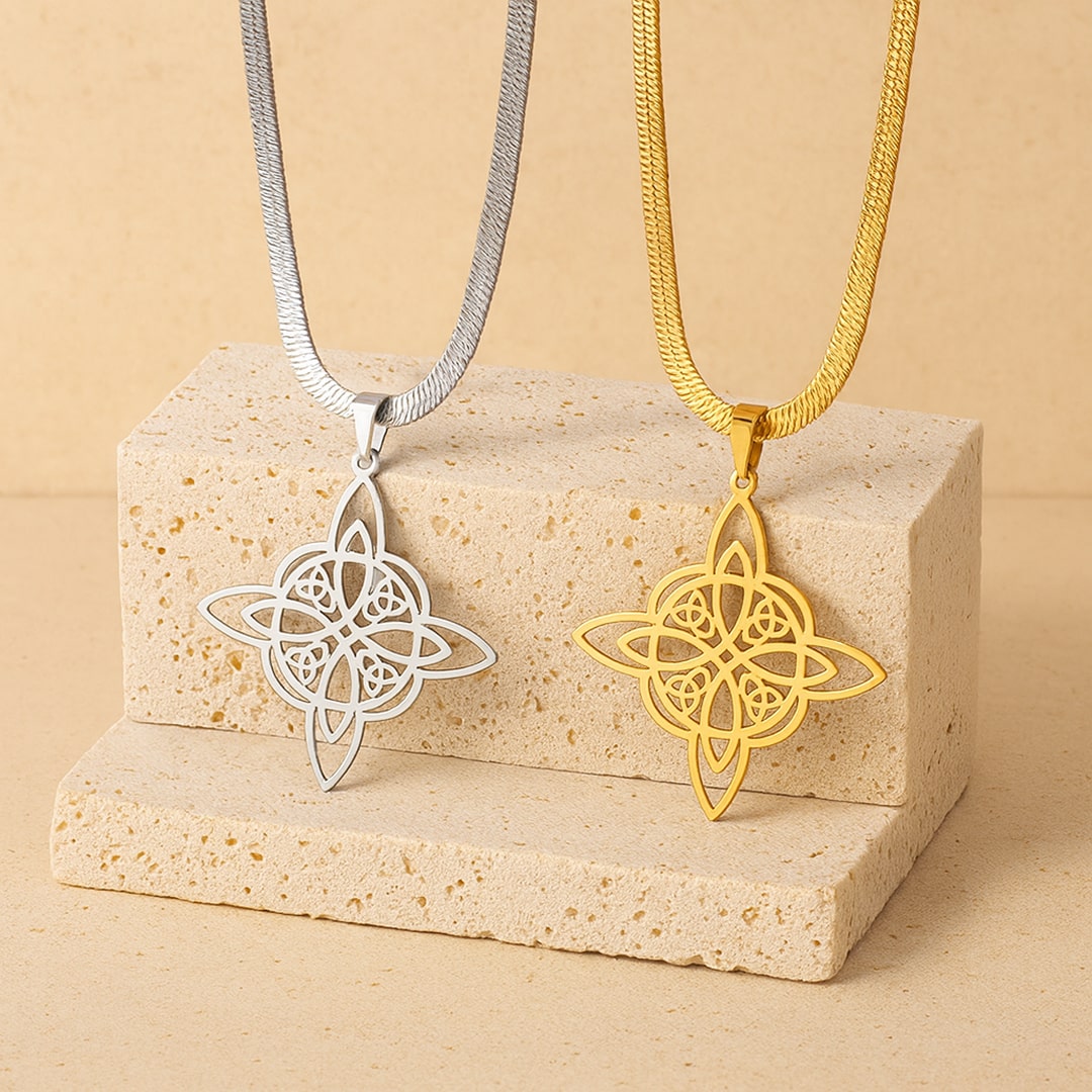 Pendentif "Protection Éternelle" - Nœud de Sorcière, Chaîne plate - - L'Arbre des Chakras