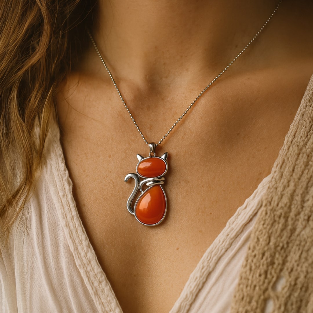 Pendentif Chat en Pierre Naturelle - - L'Arbre des Chakras