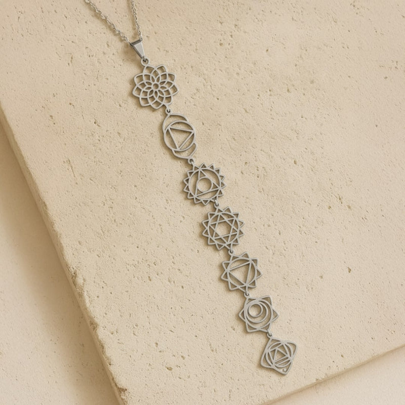 Collier 7 Chakras - Symboles Sacrés - Argent - L'Arbre des Chakras