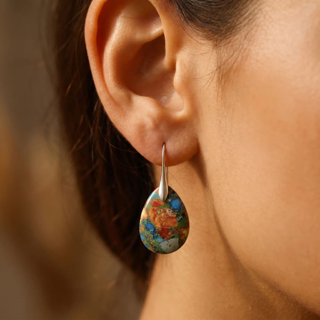 Boucles d’Oreilles "Gouttes Arlequines" en Jaspe - - L'Arbre des Chakras