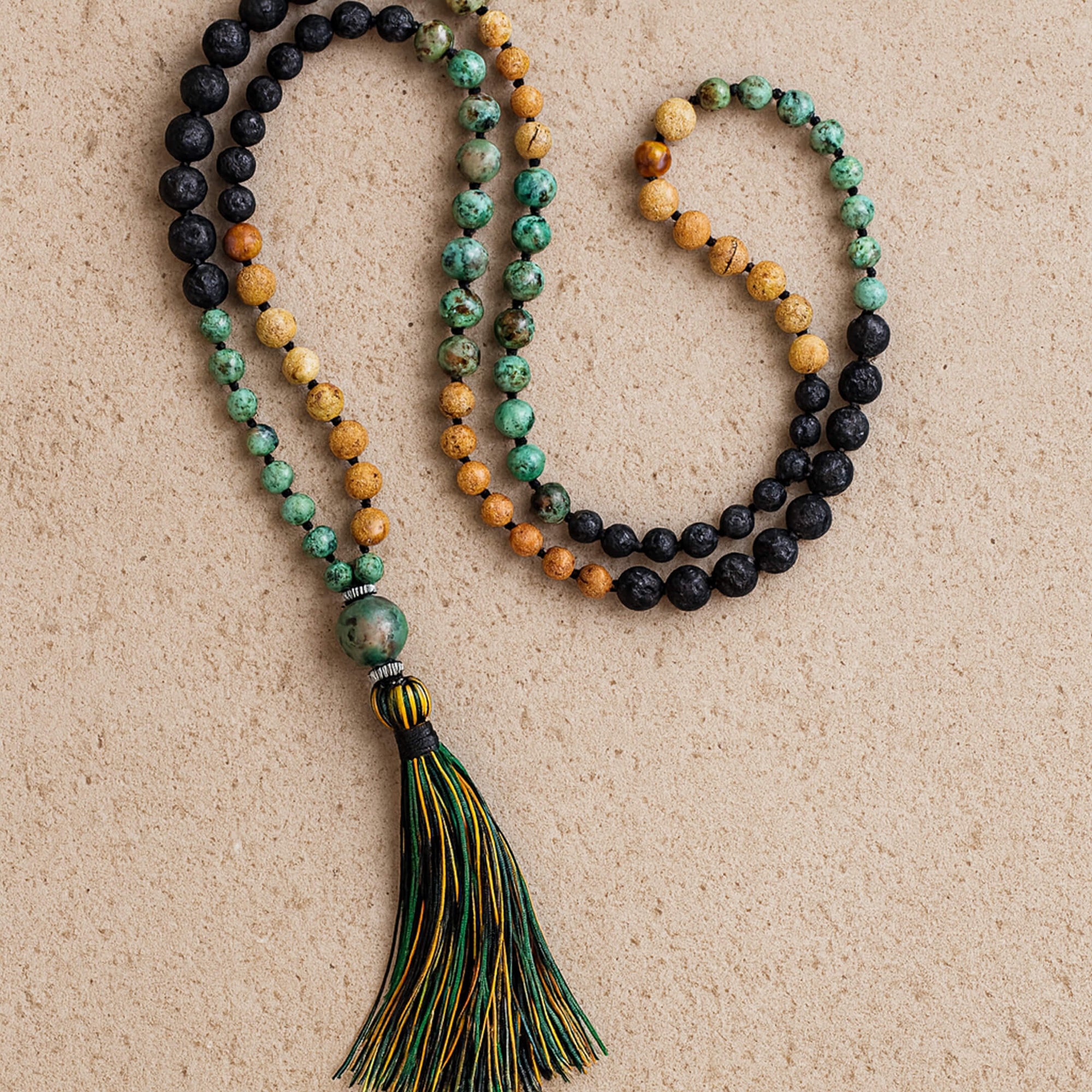Collier Mala "Retour à Soi" - Jaspe, Turquoise Africaine & Pierre de Lave
