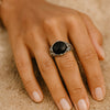 Bague "Sérénité Ancrée" en Agate Noire & Argent - - L'Arbre des Chakras