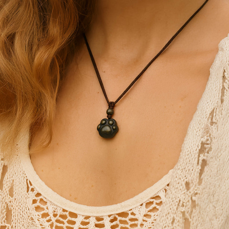 Pendentif Patte "Lien Éternel" en Obsidienne Dorée
