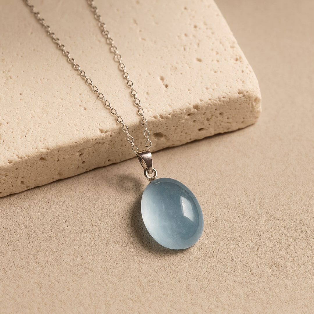 Pendentif "Calme Profond" en Aigue-Marine & Argent - - L'Arbre des Chakras