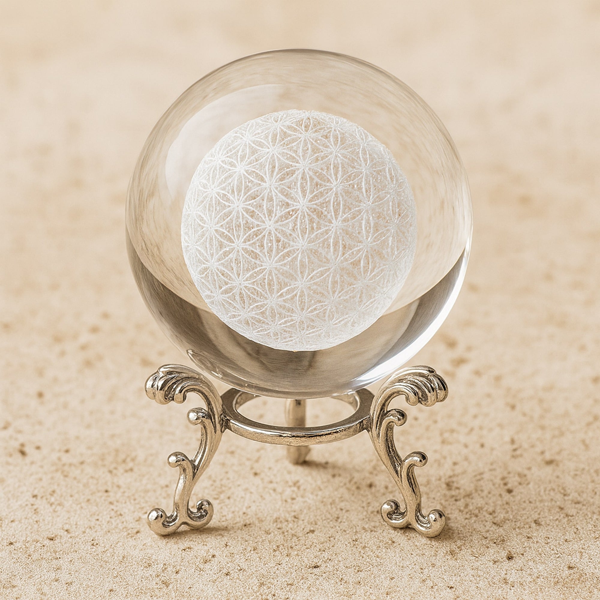 Boule de Cristal Fleur de Vie avec Support