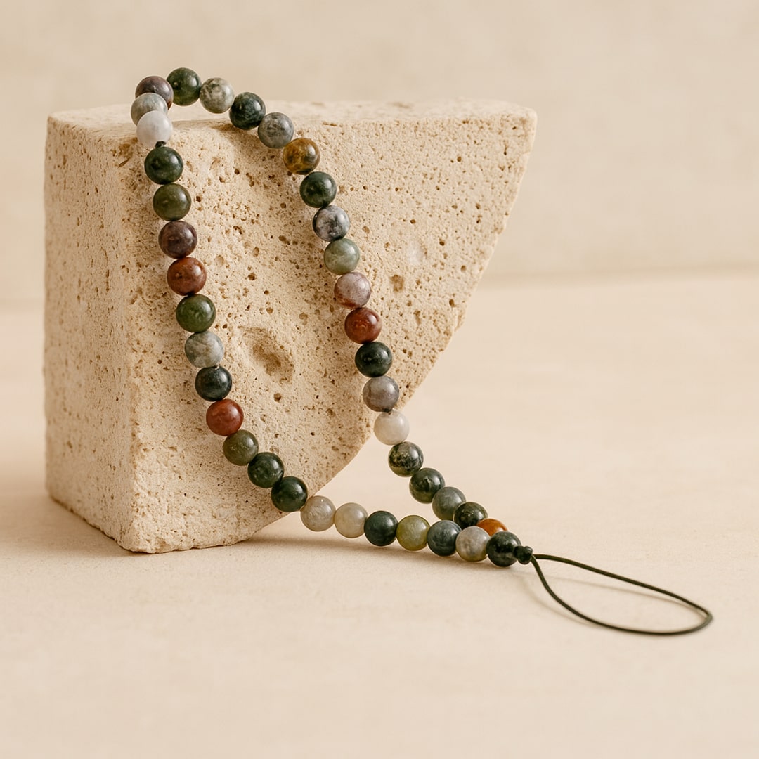 Chaîne de Téléphone en Pierres Naturelles - Agate Indienne - L'Arbre des Chakras