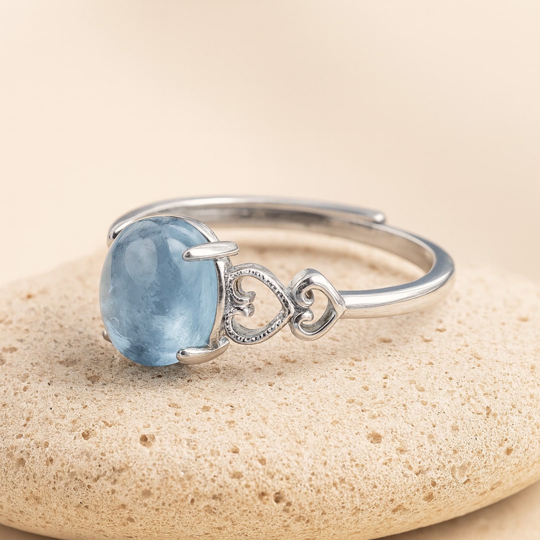 Bague Artisanale XXL En Argent 925 Avec Cristal Aigue-marine - Taille 51 - Occasion