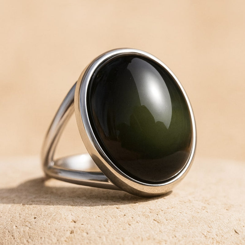 Bague Ajustable "Guérison de L'Âme" en Obsidienne Œil Céleste & Argent