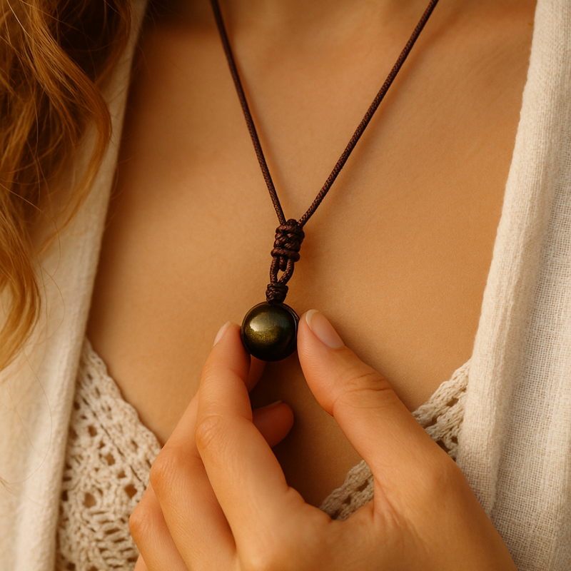 Pendentif "Sphère" en Obsidienne Dorée - - L'Arbre des Chakras
