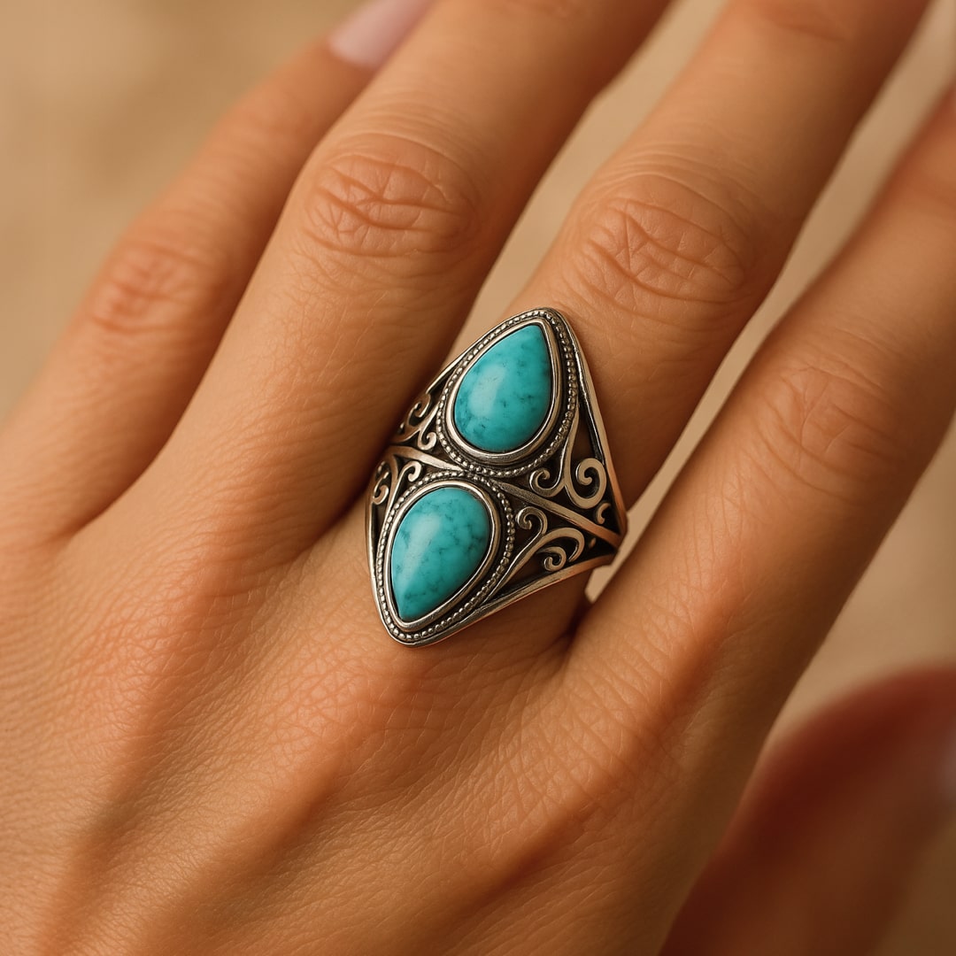 Bague  "Echo Protecteur" en Turquoise & Argent