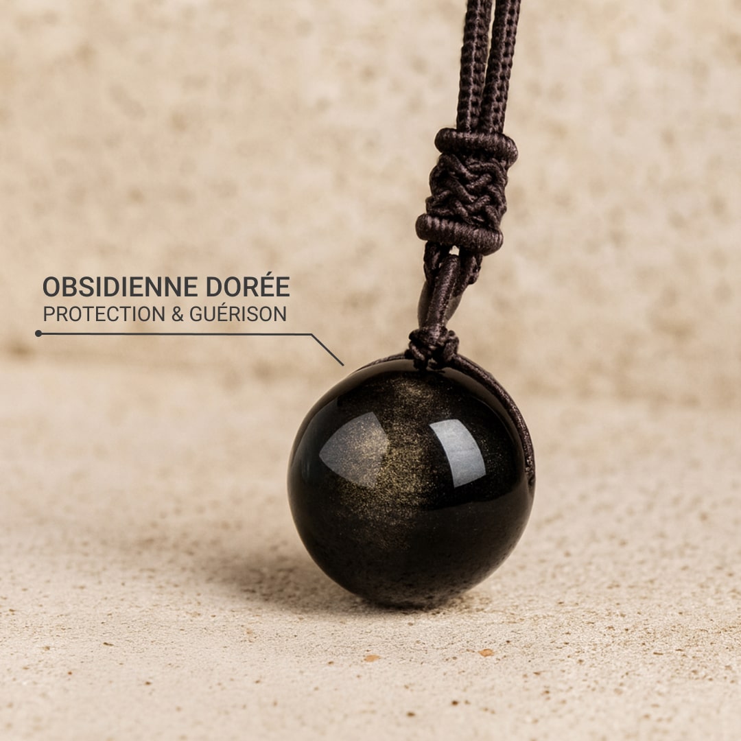 Pendentif "Sphère" en Obsidienne Dorée - - L'Arbre des Chakras