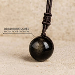 Pendentif "Sphère" en Obsidienne Dorée - - L'Arbre des Chakras