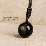 Pendentif "Sphère" en Obsidienne Dorée - - L'Arbre des Chakras