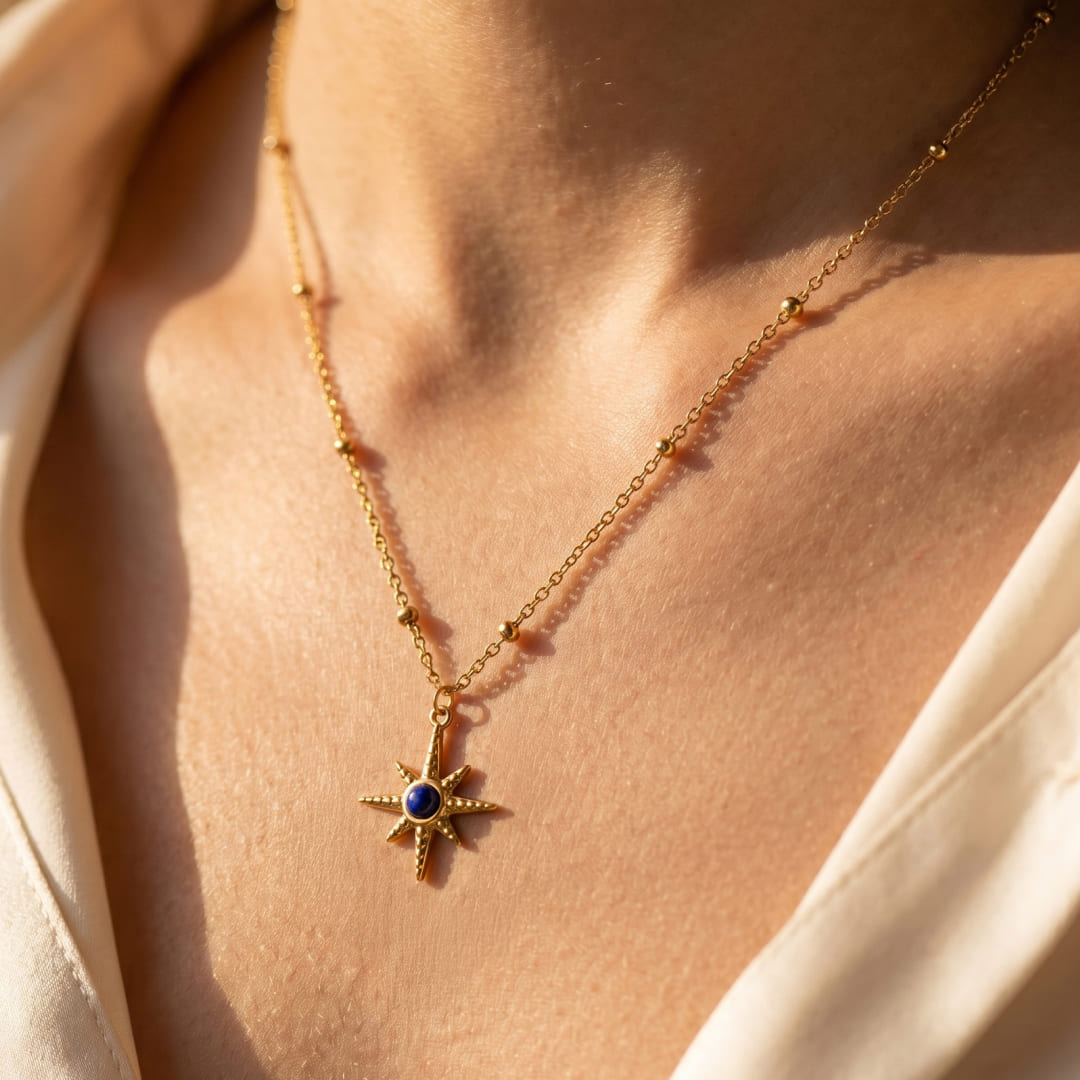 Collier Étoile "Cap Intérieur" en Lapis Lazuli - - L'Arbre des Chakras