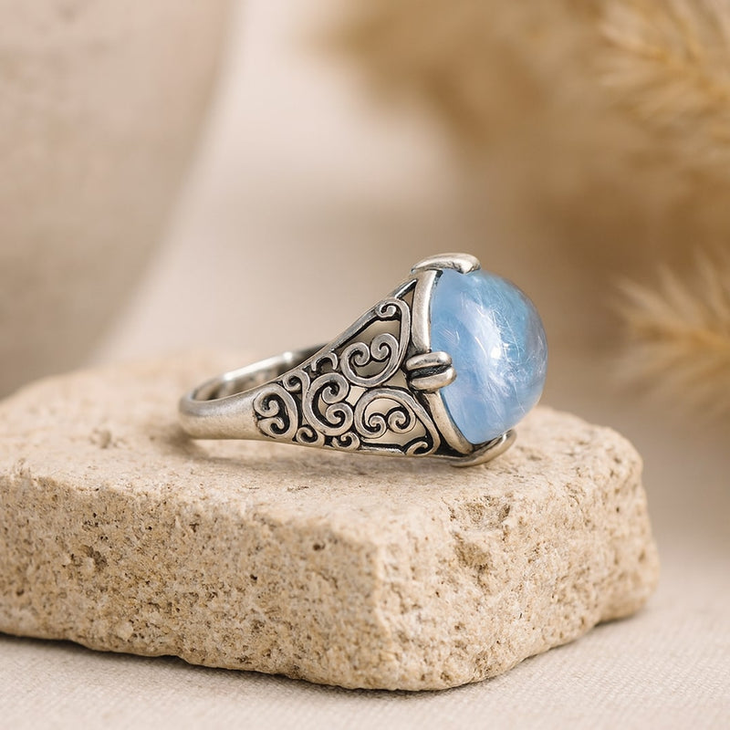 Bague Ajustable "Voix de l’Âme" en Aigue-Marine - - L'Arbre des Chakras