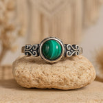 Bague Ajustable "Protection du Cœur" en Malachite & Argent - - L'Arbre des Chakras