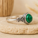Bague Ajustable "Protection du Cœur" en Malachite & Argent - - L'Arbre des Chakras