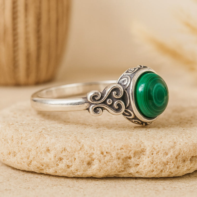Bague Ajustable "Protection du Cœur" en Malachite & Argent - - L'Arbre des Chakras
