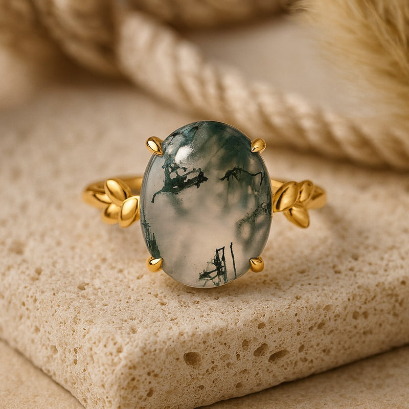 Bague "Forêt Enchantée" en Agate Mousse