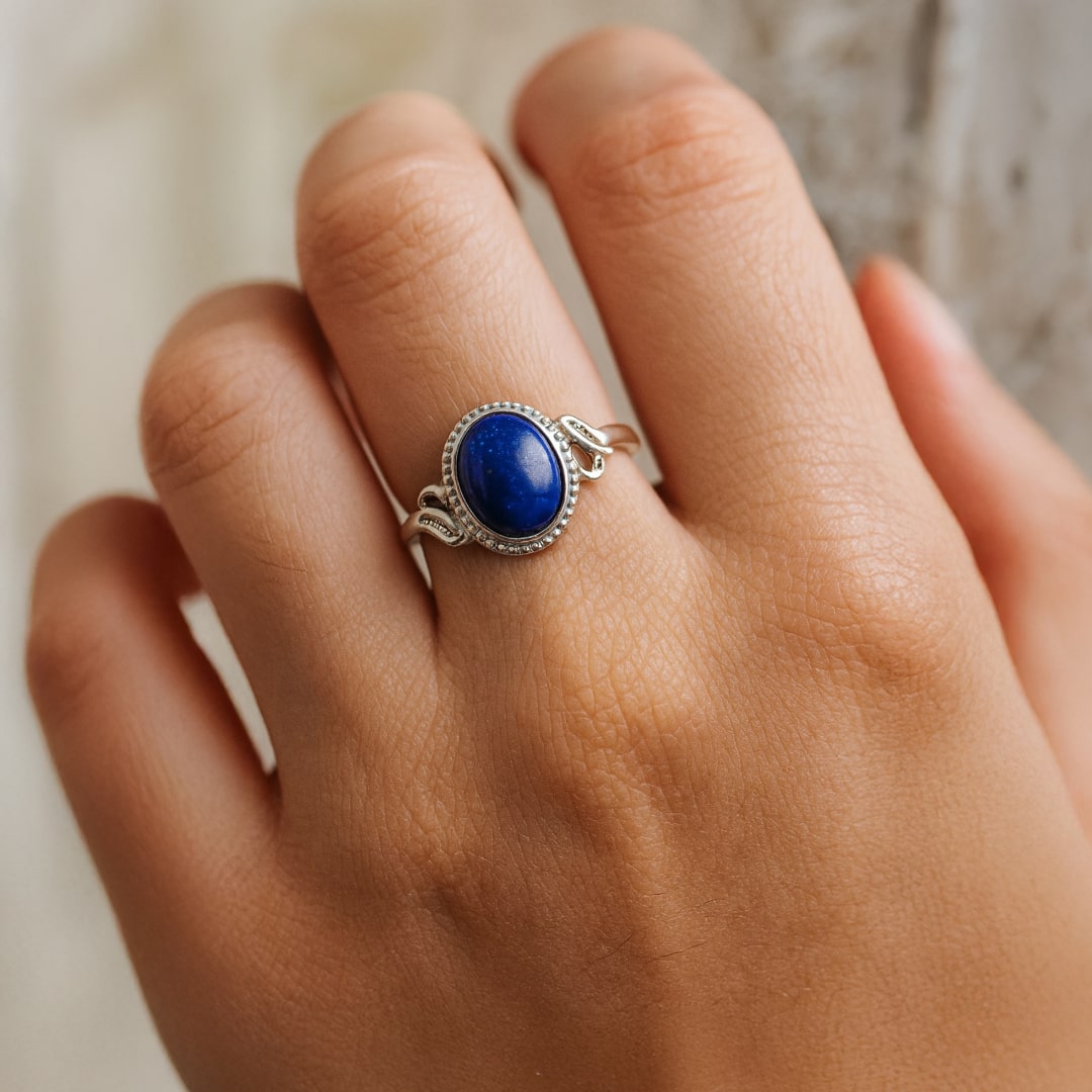 Bague Ajustable "Harmonie Céleste" en Lapis Lazuli - - L'Arbre des Chakras