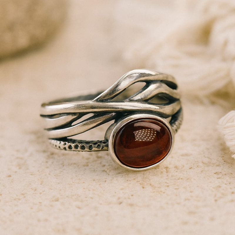 Bague Ajustable "Prema" en Grenat & Argent