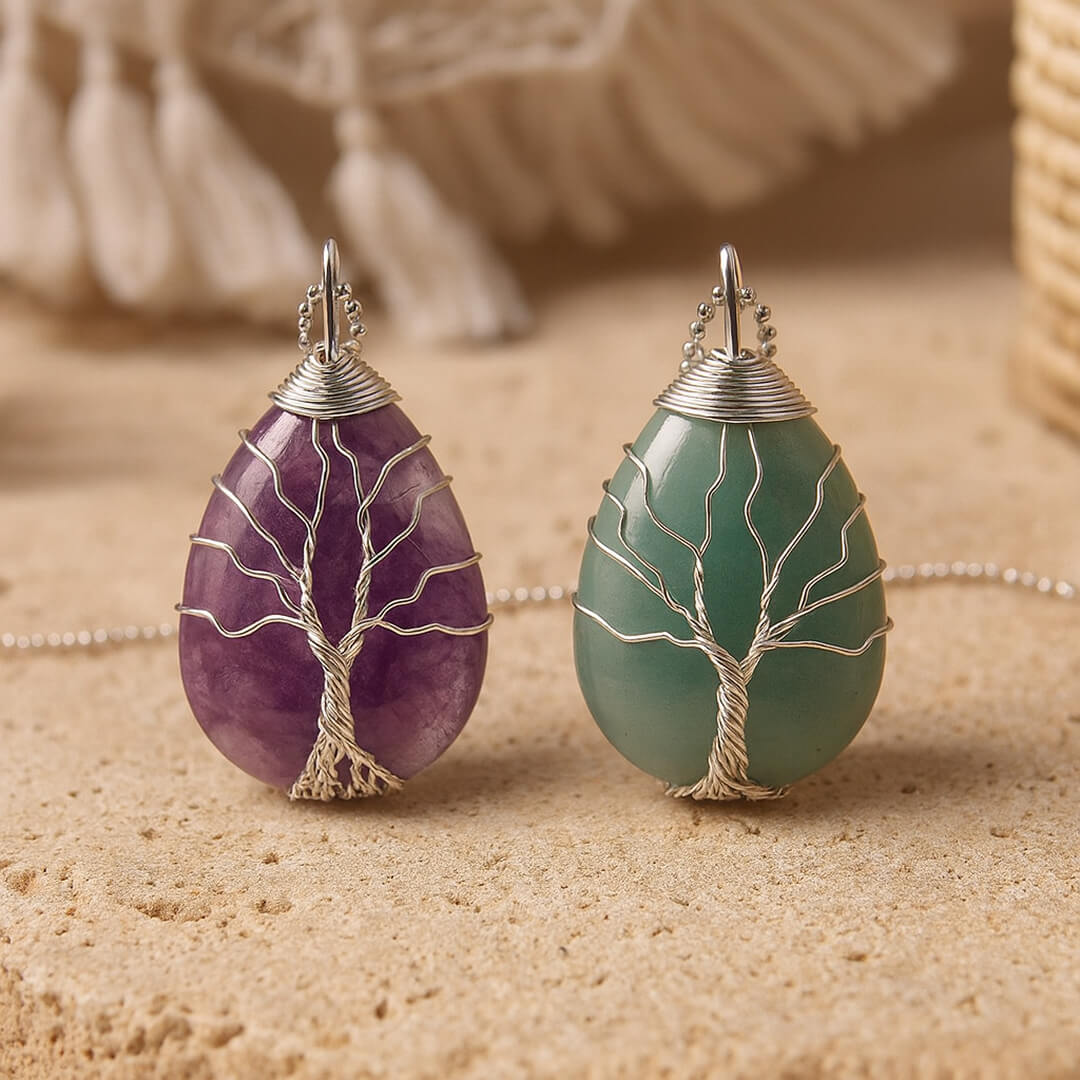Pendentif Arbre de Guérison en Pierre Naturelle - - L'Arbre des Chakras