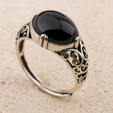 Bague "Sérénité Ancrée" en Agate Noire - - L'Arbre des Chakras