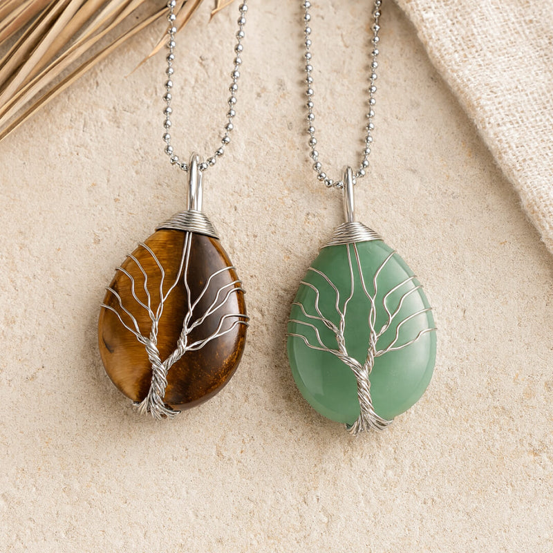 Pendentif Arbre de Guérison en Pierre Naturelle - - L'Arbre des Chakras