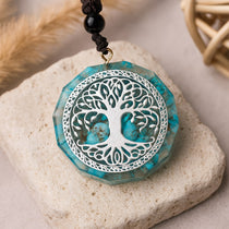 Pendentif Orgonite "Anahata" en Turquoise - Arbre Argent - L'Arbre des Chakras