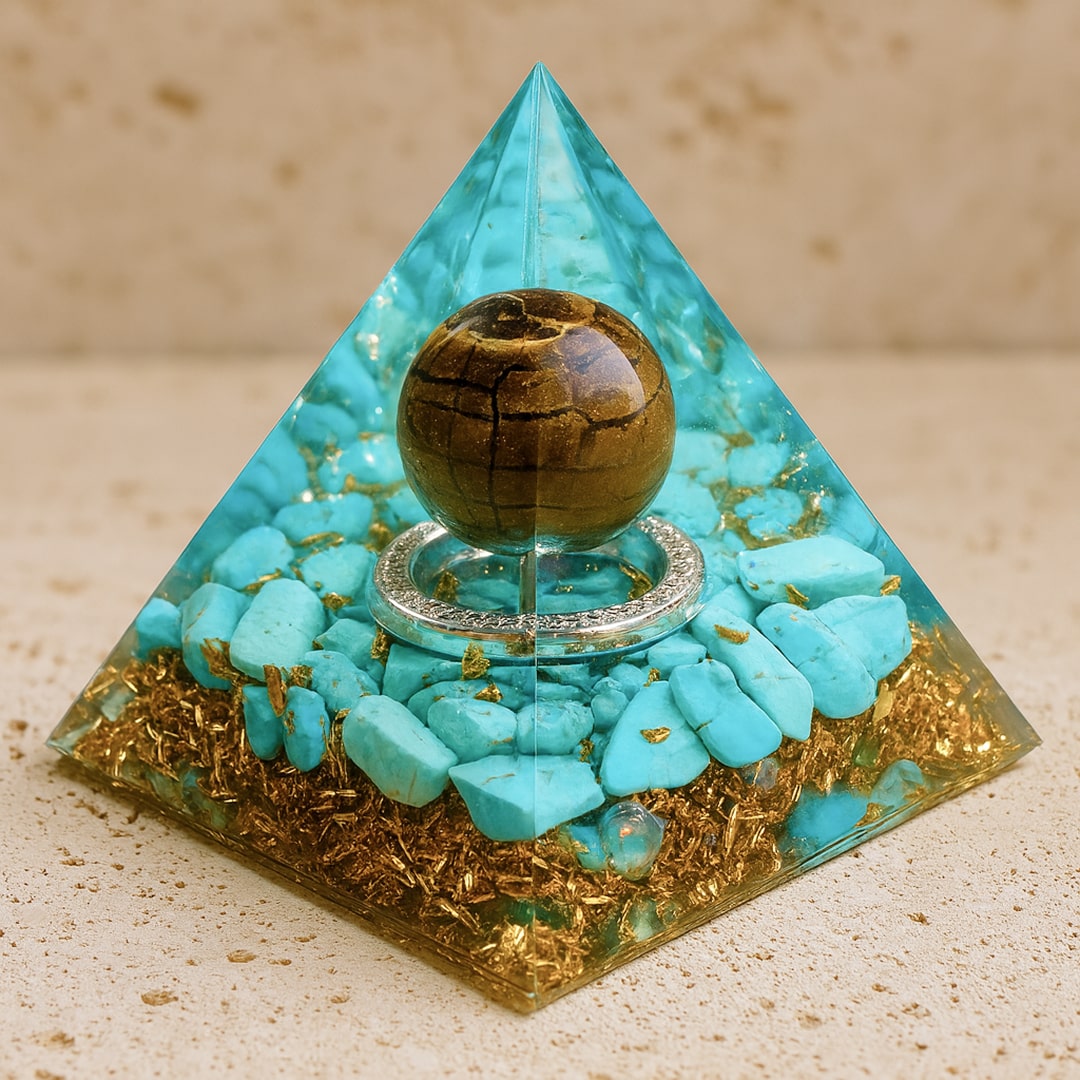 Orgonite "Soleil Magique" en Turquoise & Oeil de Tigre