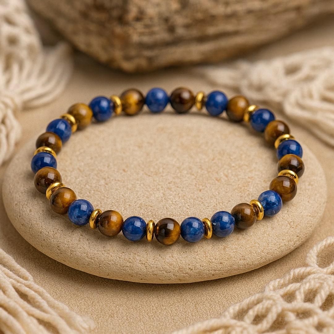 Bracelet "Lâcher-Prise" Oeil de Tigre & Lapis Lazuli - 6mm / 17cm - L'Arbre des Chakras