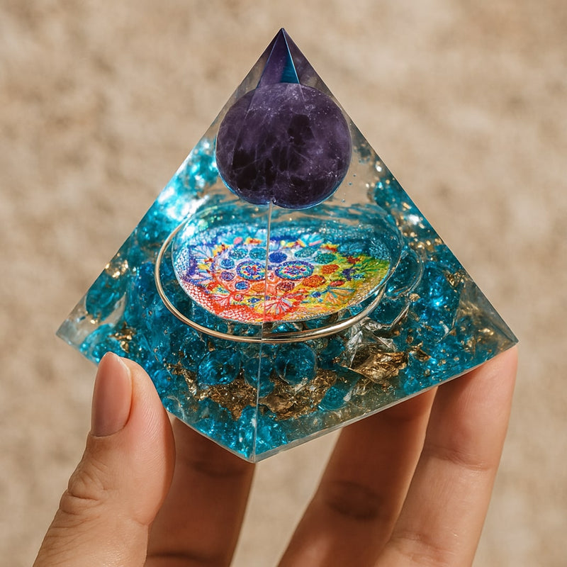 Orgonite "Abondance & Protection" en Améthyste & Quartz Bleu