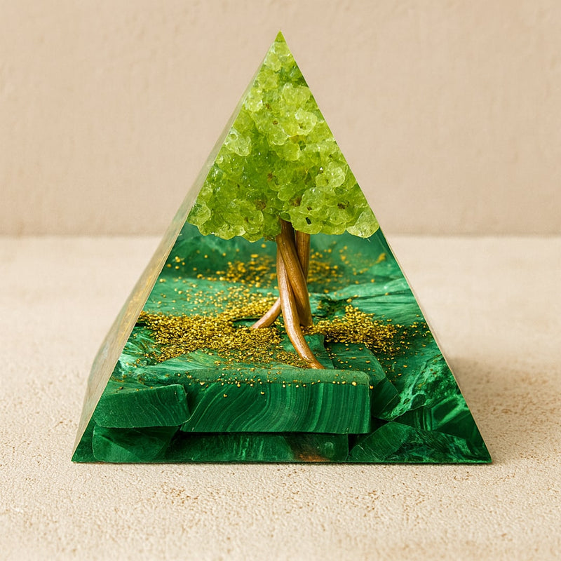 Orgonite "Arbre de Vie Renaissant" en Péridot & Malachite