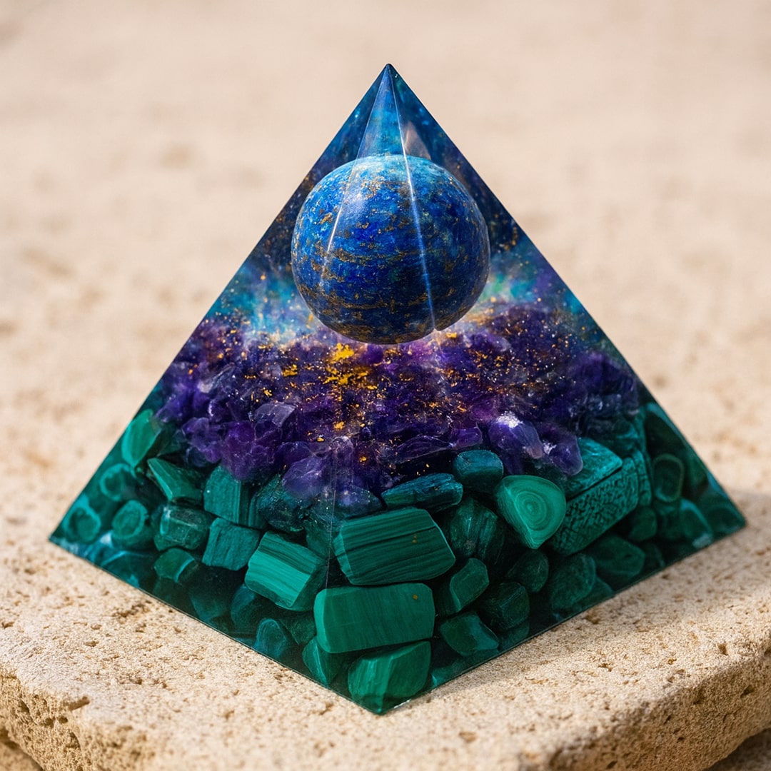 Orgonite "Kâli" en Lapis Lazuli, Améthyste & Malachite